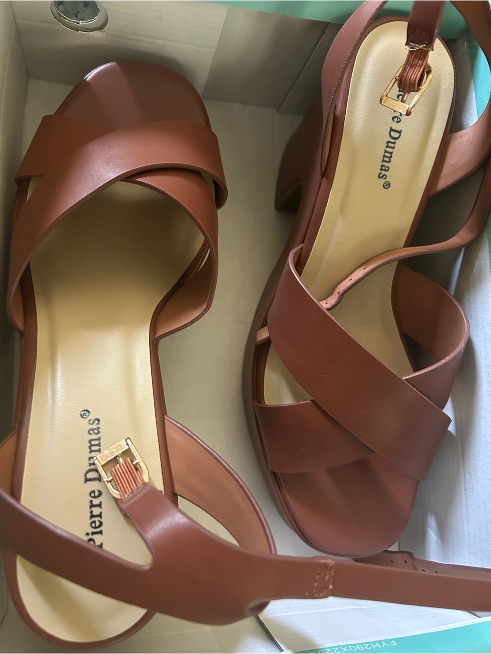 Pierre Dumas Tan Crisscross Block Heel Sandals